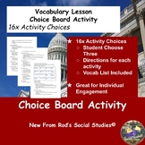 The House of Representatives Vocabulary Choice Board Activity Worksheet