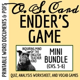 Ender's Game Chapters 5 and 6 Quiz, Analysis Worksheet, and Vocabulary Games