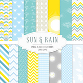 Yellow and blue digital papers - rain April showers weather chevron polka dots