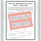 Renewable and Nonrenewable Energy Sources Choice Board