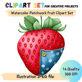 Watercolor Patchwork Fruit Clipart Set