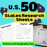 U.S.A. 50 States Research Sheets