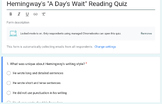 Hemingway/"A Day's Wait" Reading Quiz (Self-Grading Google Form)