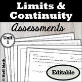 Calculus Limits and Continuity Assessments | Unit 1 QUIZ and TEST