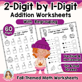 2-Digit by 1-Digit Addition Worksheets | With Regrouping | Fall Theme