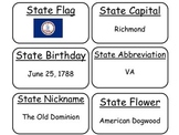 20 Virginia State Fact Flashcards. 1st Grade-7th Grade