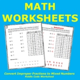 Convert Improper Fractions to Mixed Numbers Riddle Code Worksheet