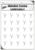 Alphabet tracing letter y lowercase worksheet for kindergarten kids, PDF