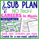 NO-TECH Music Sub Plan (Non-Music Sub) elementary, Band, Choir: Careers in Music