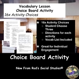 Meal Planning & Budgeting Vocabulary Choice Board Activity Worksheet