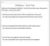 Biography WebQuest - Adolf Hitler - 10 Questions