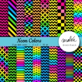 Neon geometric patterns digital paper pack, bright neon digital background
