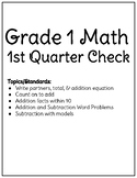 Grade 1 Math 1st Quarter Check