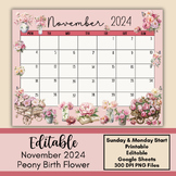 Editable November Calendar 2024, Printable Flower Fall Calendar, Google Slides