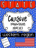 States and Capitals Cursive Handwriting Practice Western Region