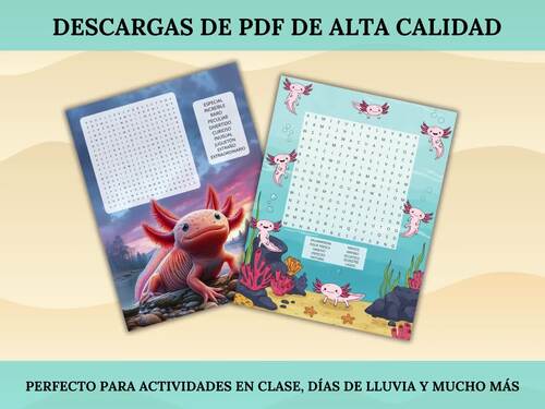 Axolotl Spanish Word Searches, Sopas de Letras en Espa?ol Sobre Axolotl