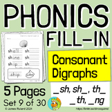 Phonics Worksheet - Set 9 of 30 - CONSONANT DIGRAPHS: -sh, sh-, -th, th-, -ng