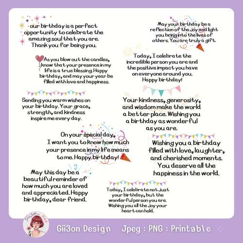 10 Birthday Sentiments, printable card
