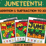 Juneteenth Color by Number Worksheets | Addition and Subtraction to 20 Worksheet