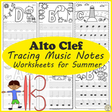 Alto Clef Tracing Music Worksheets for Summer | Drawing Music Notes