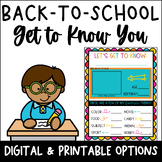 Back to School Get to Know You Digital and Printable Activity | 2nd - 5th Grade