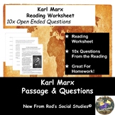 Karl Marx Reading Worksheet **Editable**