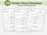 Writing Number Words Worksheets Kindergarten, Number Words to 10 Practice, T-222