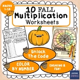 Halloween & Thanksgiving Multiplication Worksheets - Color By Number Included