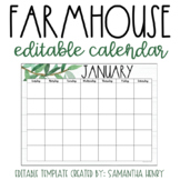 Farmhouse Monthly Calendar - EDITABLE