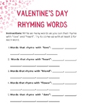 Valentine's Day Rhymes - Printable Worksheet - $1 Deal