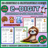 2-Digit Addition & Subtraction with and without Regrouping - Animals Coloring