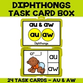 Diphthongs AW and AU Task Cards, AU and AW Centers, Activities, Task Box