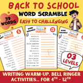Back to school Word Scramble morning work game sight word activity 5th 6th 7th