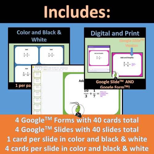 Adding Fractions with Common and Unlike Denominators Task Card and Google Bundle