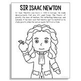 SIR ISAAC NEWTON Inventor Coloring Page Poster Craft | STEM Worksheet Activity