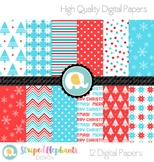 Christmas Blue and Red Digital Papers