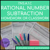 7.NS.A.1.C Rational Number Subtraction Classwork or Homework