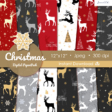 12x12 inch. Printable Christmas Reindeer Digital Scrapbook Papers