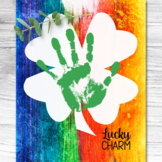 ST. PATRICK'S DAY SHAMROCK ART, HANDPRINT PRINTABLE, 4-LEAF CLOVER CRAFT