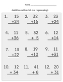 Addition and Subtraction within 50 (no regrouping) - 12 problems per page