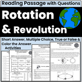 Earth's Rotation and Revolution Reading Passage with Questions and Activities