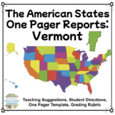 Vermont One Pager State Report | USA Research Project | Social Studies Activity