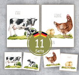 GERMAN FARM Animal Moms and their Babies flashcards and matching activity