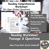 Food Safety in Cooking Reading Worksheet w/Answer Key EDITABLE