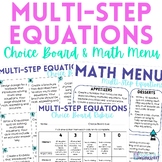 Multi-Step Equations Choice Board and Math Menu