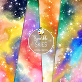 Sparkle Skies Set 2 - Vibrant Dreamy Rainbow Skyscape Digital Paper Backdrops
