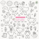 Spring Silly Goose Outline SVG, Silly Goose SVG Bundle, Spring Animal Clipart