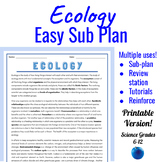 Ecology Review Cloze Reading Passage Puzzle Vocabulary Biology Sub Plan Review