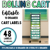 Editable 3 & 10 Drawer Rolling Cart Labels Calm Classroom Decor Organization