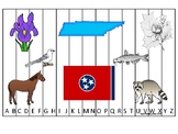 Tennessee State Symbols themed Alphabet Phonics Sequence Puzzle Preschool Game.